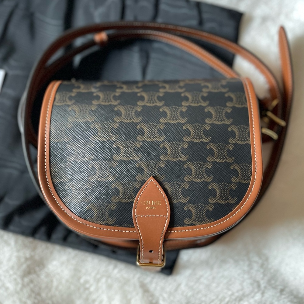 Celine Medium Folco Crossbody Bag – Triomphe Canvas – Tan (Like New)
